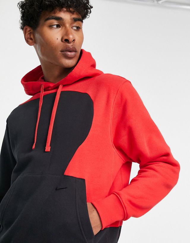 Nike Color Clash color block hoodie in black and red
