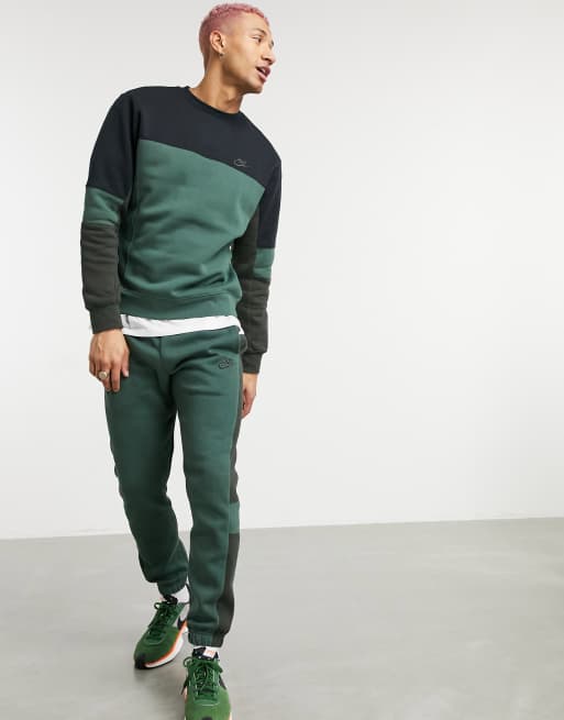 Nike colourblock crew neck sweat in black khaki