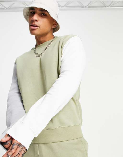 Nike Colourblock crew neck sweat in khaki/multi | ASOS