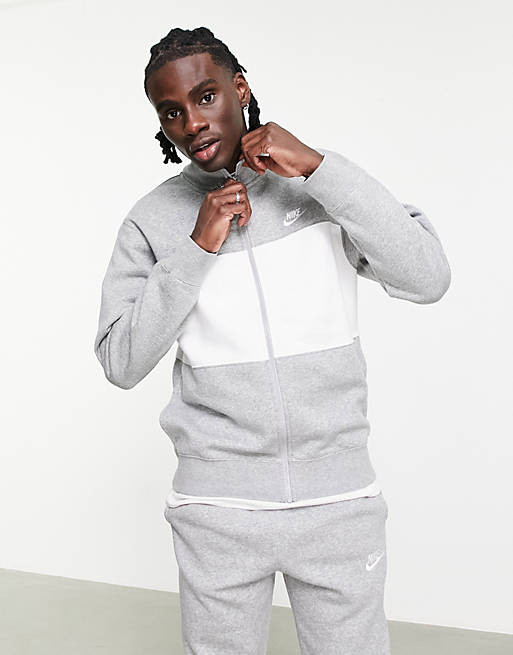 Nike Colourblock fleece zip up tracksuit set in grey | ASOS