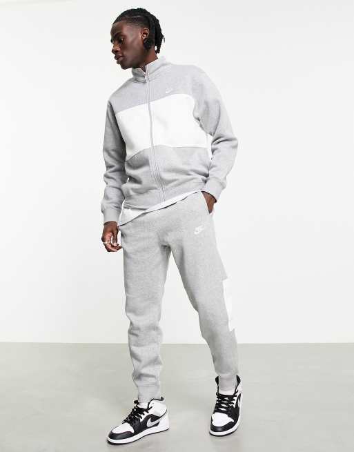 Nike Colourblock fleece zip up tracksuit set in grey ASOS