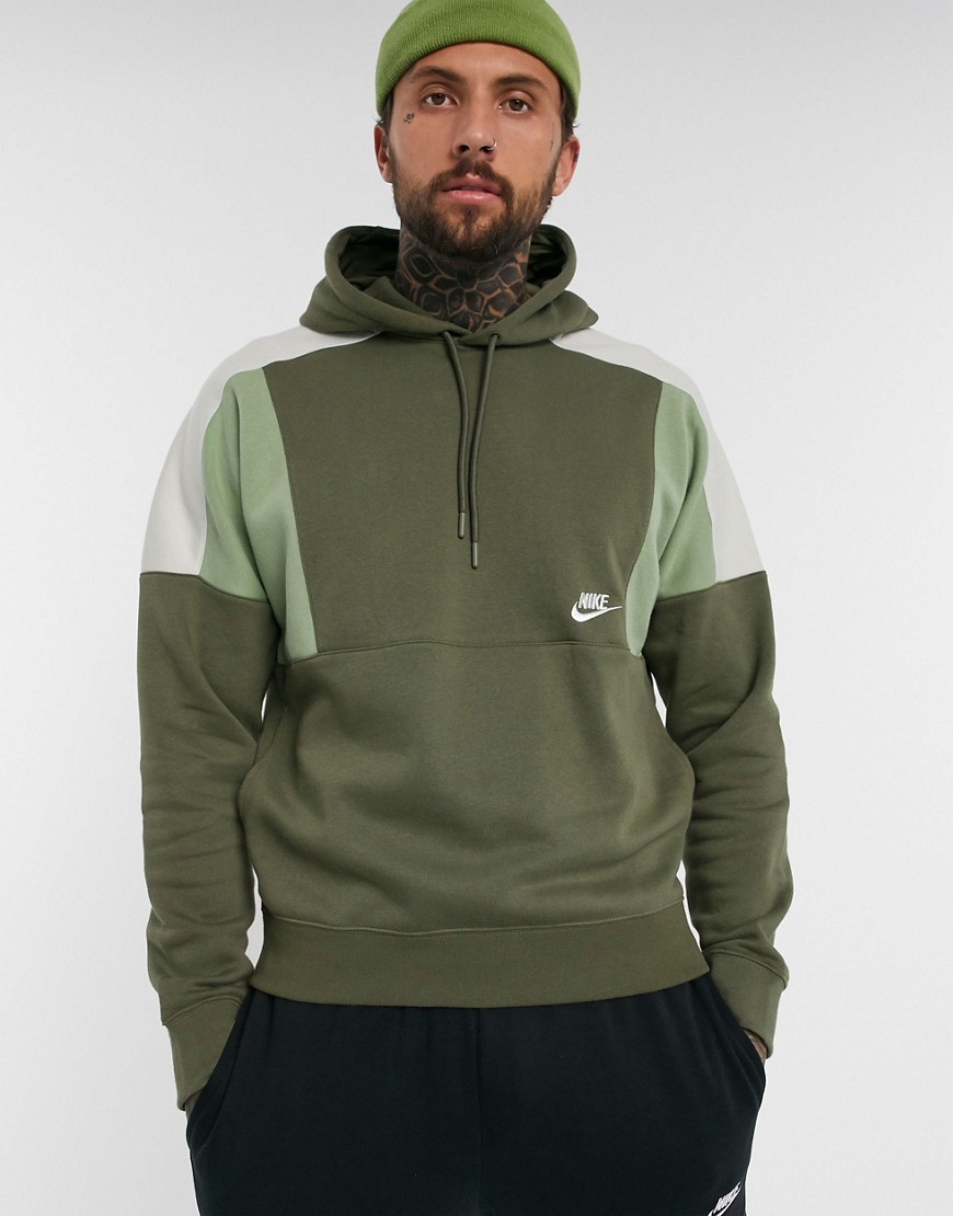 Nike colourblock logo hoodie in khaki-Green