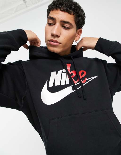 Nike colourblock logo print hoodie in black ASOS