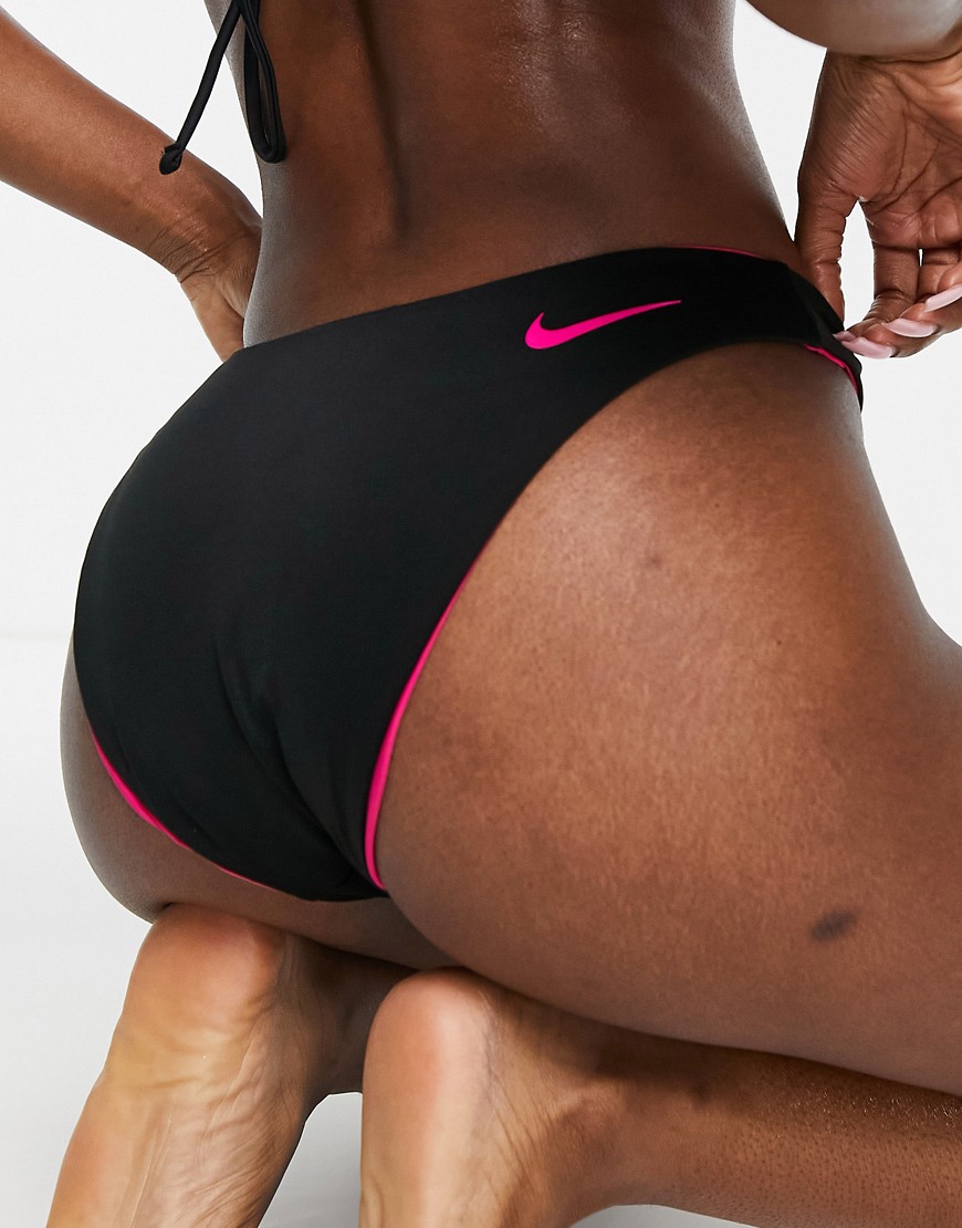 Nike colourblock reversible sling bikini bottoms in black and pink