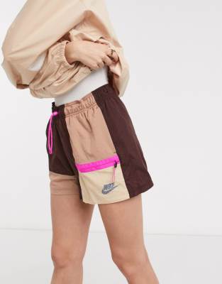 nike colourblock woven shorts in beige