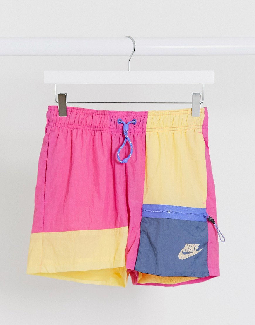 Nike colourblock woven shorts in pink