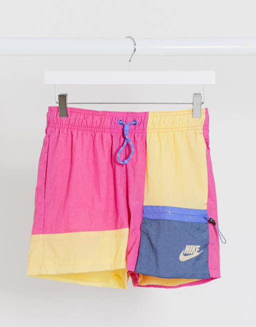 Nike colourblock woven shorts in pink ASOS