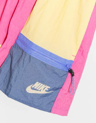 nike colour block woven shorts in pink