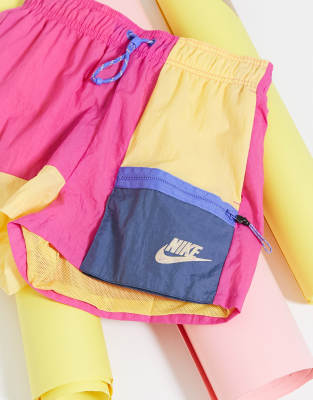 nike colour block woven shorts in pink