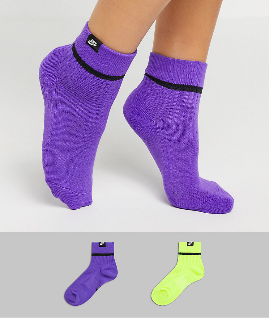 Nike - Confezione da 2 paia di calzini colorblock viola e verde fluo-Multicolore