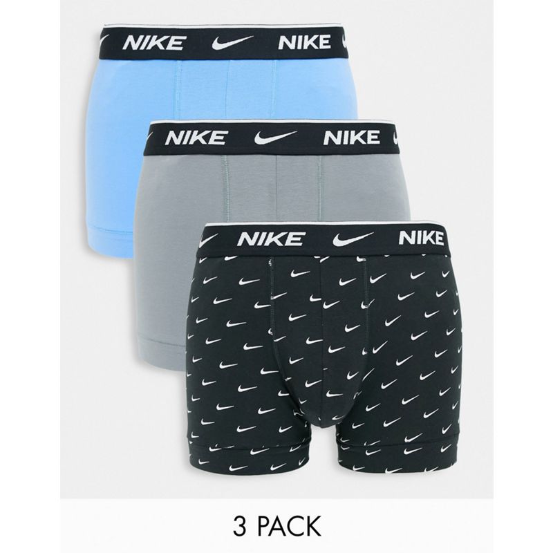 jFqI6 Intimo da uomo Nike - Confezione da 3 boxer aderenti in cotone elasticizzato nero, grigio e blu 