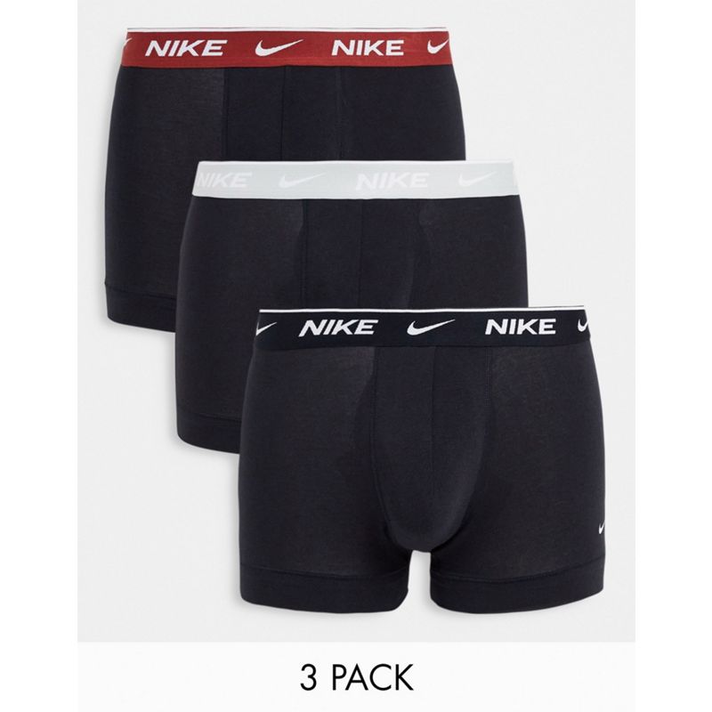 Nike - Confezione da 3 paia di boxer aderenti in cotone elasticizzato neri con fascia in vita colorata