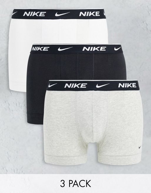 Nike - Confezione da 3 paia di boxer aderenti in cotone elasticizzato nero, grigio e bianco