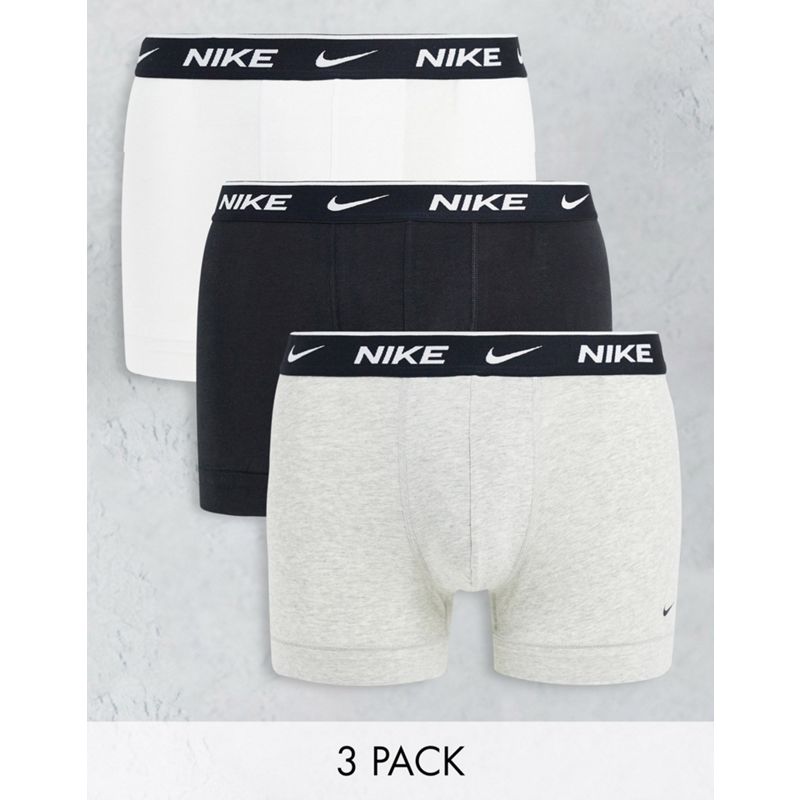 Intimo da uomo Uomo Nike - Confezione da 3 paia di boxer aderenti in cotone elasticizzato nero, grigio e bianco