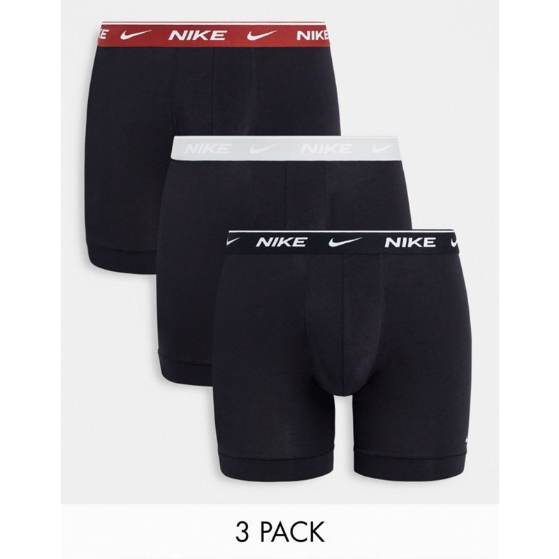 eeGWe Intimo da uomo Nike - Confezione da 3 paia di boxer in cotone elasticizzato nero con fascia in vita colorata