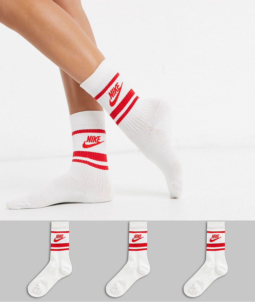 Nike - Confezione da 3 paia di calzini bianchi con righe rosse e logo-Bianco
