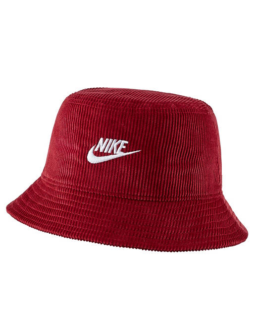 Women Nike cord bucket hat in burgundy with logo 