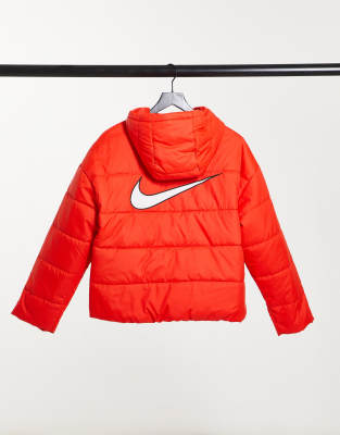 nike red padded jacket with hood