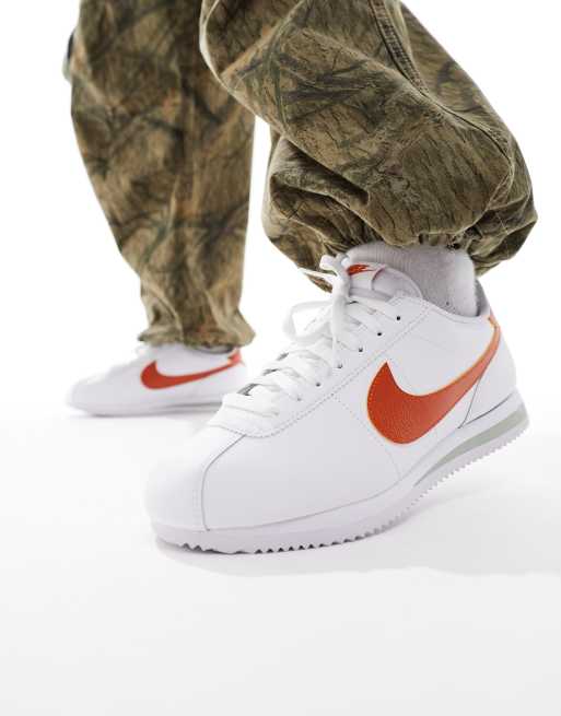 Nike Cortez Baskets en cuir Blanc et orange