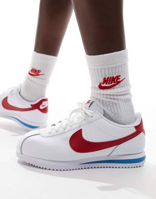 Nike Cortez Baskets en cuir Blanc rouge bleu