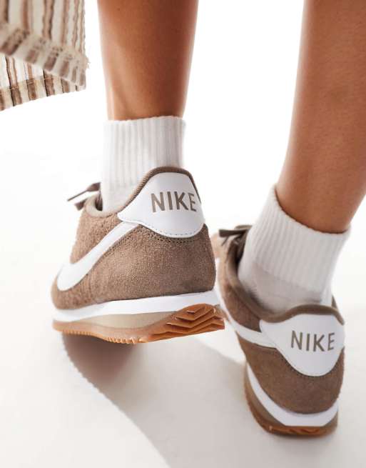 Nike Cortez Baskets unisexes en daim Marron et blanc