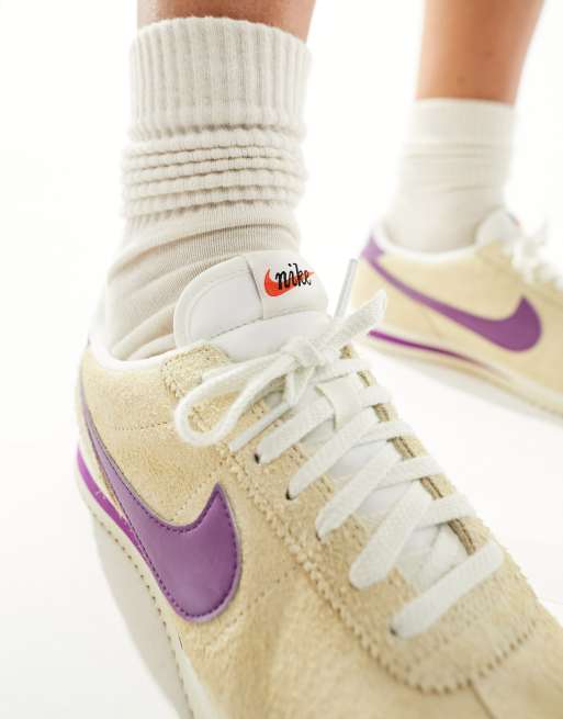 Nike Cortez Baskets unisexes vintage en daim Beige et violet ASOS