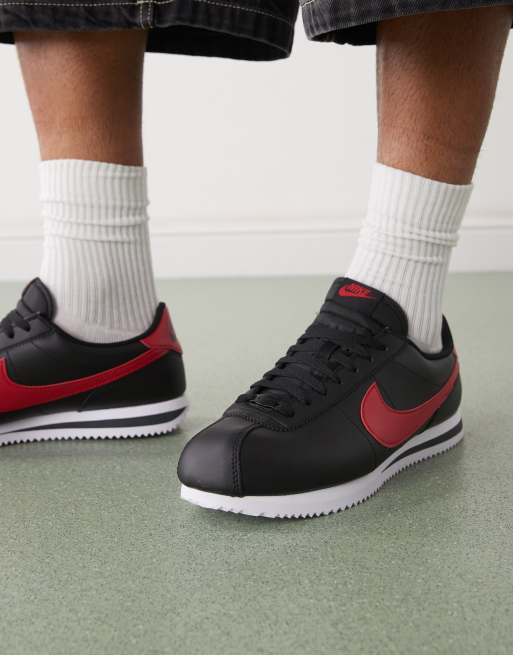 Nike Cortez leather sneakers in black and red, 3 of 5