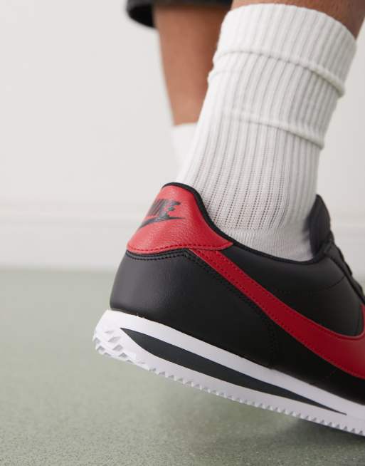 Nike Cortez leather sneakers in black and red, 4 of 5