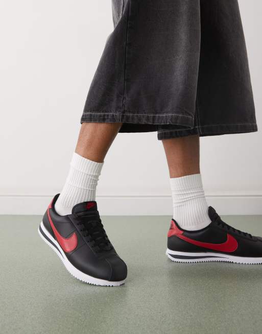 Nike Cortez leather sneakers in black and red, 5 of 5