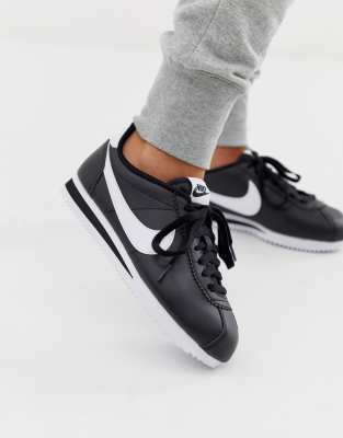 nike cortez leather all black