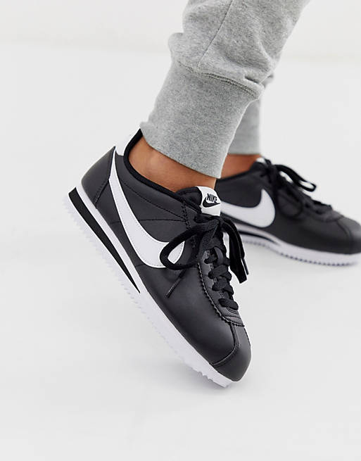 Nike cortez leather sneakers in black