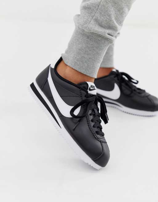 Nike cortez clearance black leather shoes