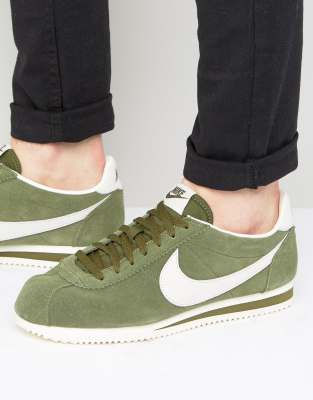 nike cortez green leather
