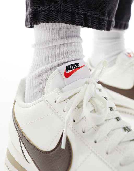 Nike Cortez leather sneakers in off white and cacao brown