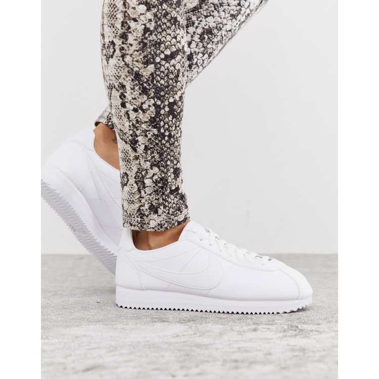 white nike cortez womens outfit
