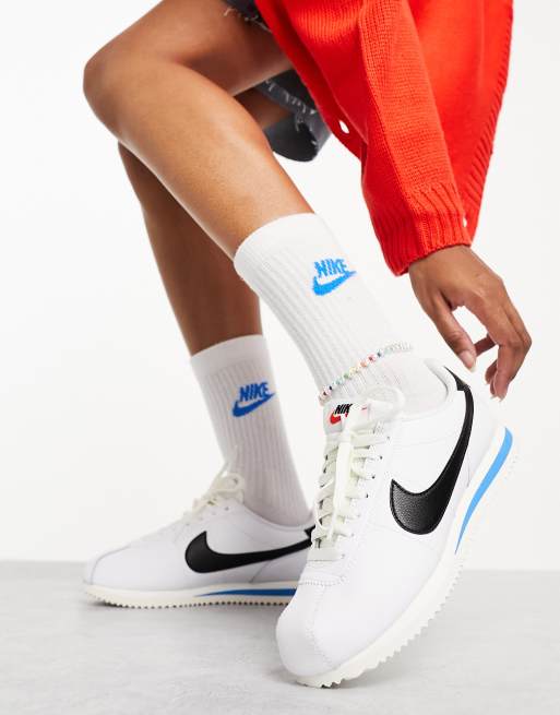 Nike Cortez leather sneakers in white and black