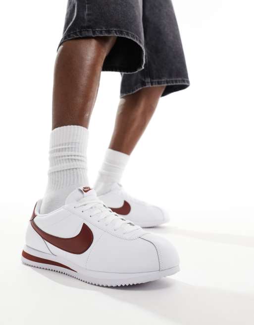 Nike Cortez leather sneakers in white and burgundy