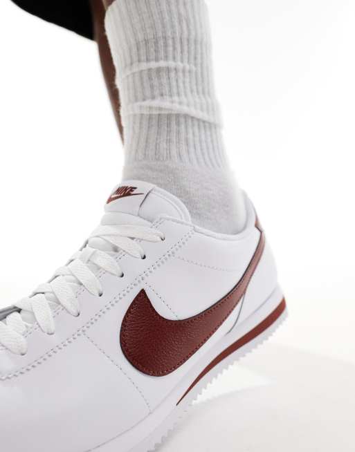 Nike Cortez leather sneakers in white and burgundy