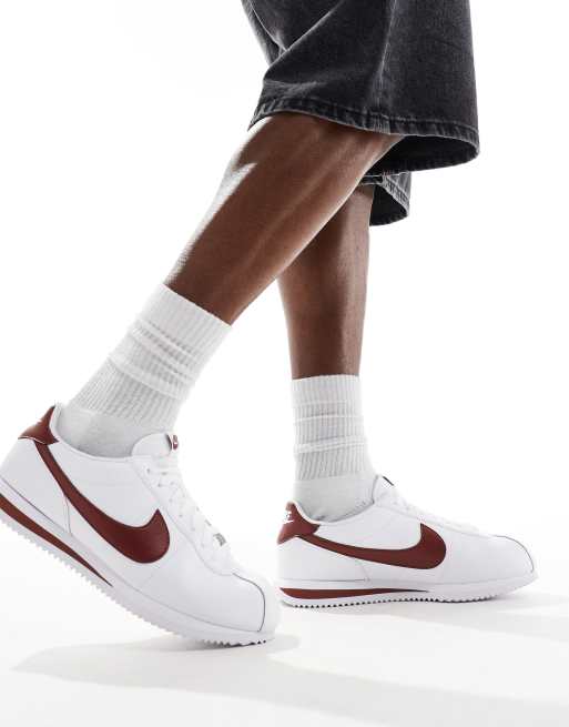 Nike Cortez leather sneakers in white and burgundy