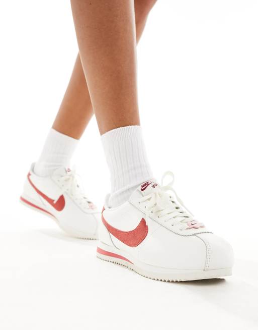 Nike Cortez leather sneakers in white and red