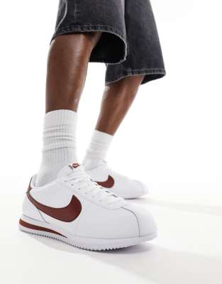 Nike Cortez Leather Sneakers In White And Red In White
