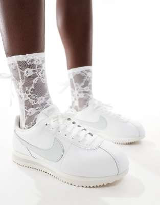 Nike Cortez Leather Sneakers In White And Silver In White