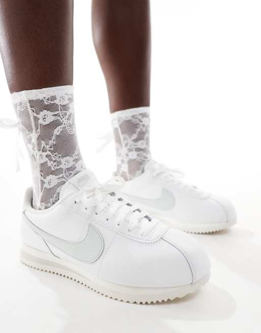 Nike Cortez leather sneakers in white and silver ASOS