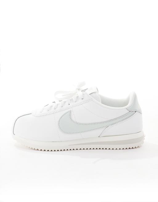 Nike Cortez leather sneakers in white and silver ASOS