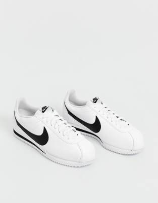 nike cortez white black leather