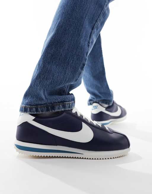 Nike cortez navy on sale blue and white