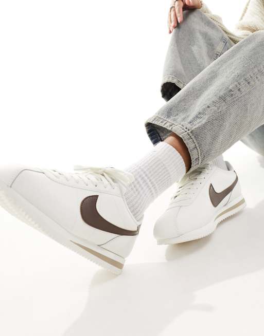  Nike Cortez leather trainers in off white and cacao brown