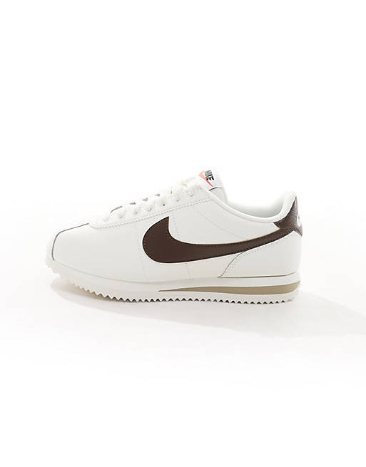 Nike Cortez leather trainers in off white and cacao brown