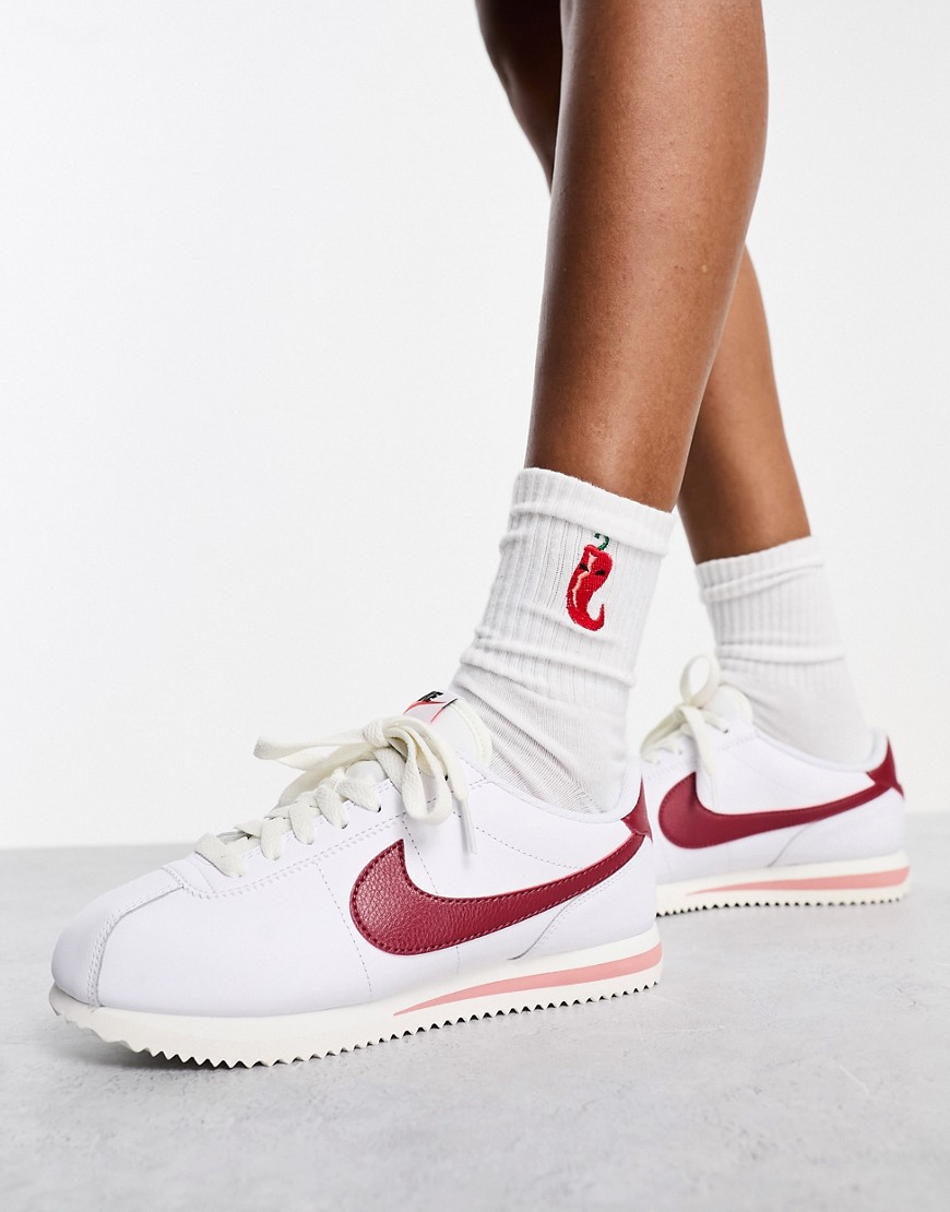 Nike Cortez leather trainers in white and red stardust