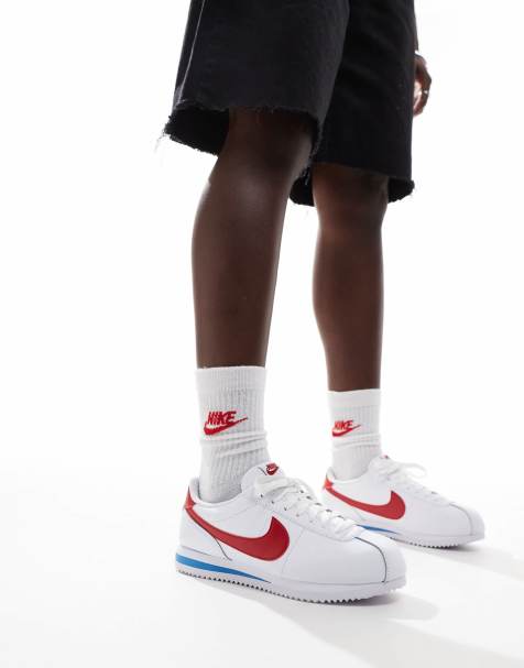 Nike Cortez leather trainers in white, red and blue - view 1